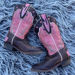 Olive Mae Leather Cowgirl Boots Western Brown Pink Size 9C Used Leather Tulip l